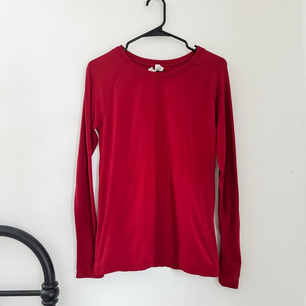 Athleta Shirt Womens Small Red FORESTHILL Ascent Top Wool Blend Long Sleeve